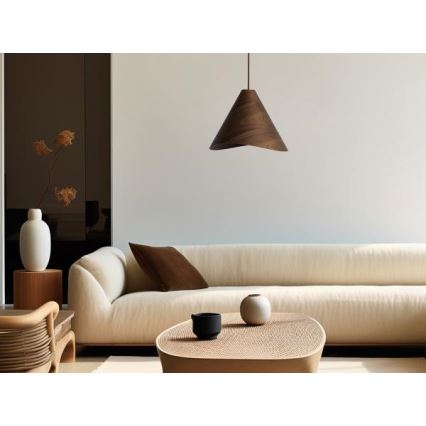 Træpendel på ledning 1xE27/60W/230V Ø 33 cm, massivt valnøddetræ/gummitræ