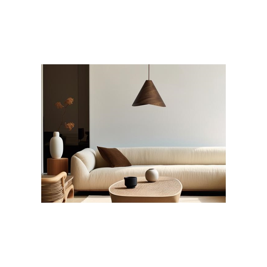 Træpendel på ledning 1xE27/60W/230V Ø 33 cm, massivt valnøddetræ/gummitræ