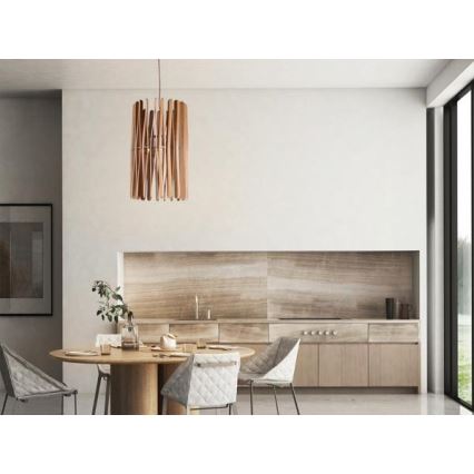 Træpendel på ledning 1xE27/60W/230V Ø 38 cm massivt ask- og gummitræ