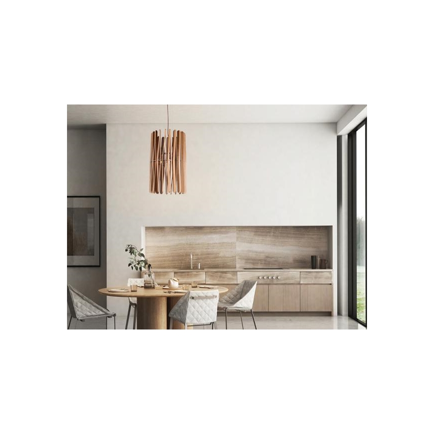 Træpendel på ledning 1xE27/60W/230V Ø 38 cm massivt ask- og gummitræ