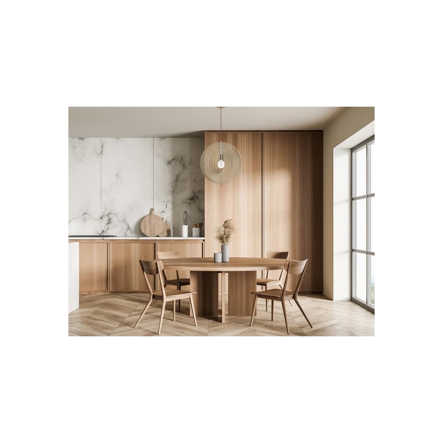 Træpendel på ledning 1xE27/60W/230V Ø 43,5 cm massiv/finer/bøg/gummitræ