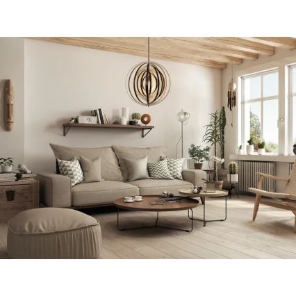 Træpendel på ledning 1xE27/60W/230V Ø 50 cm massivt træ/finér/gummitræ