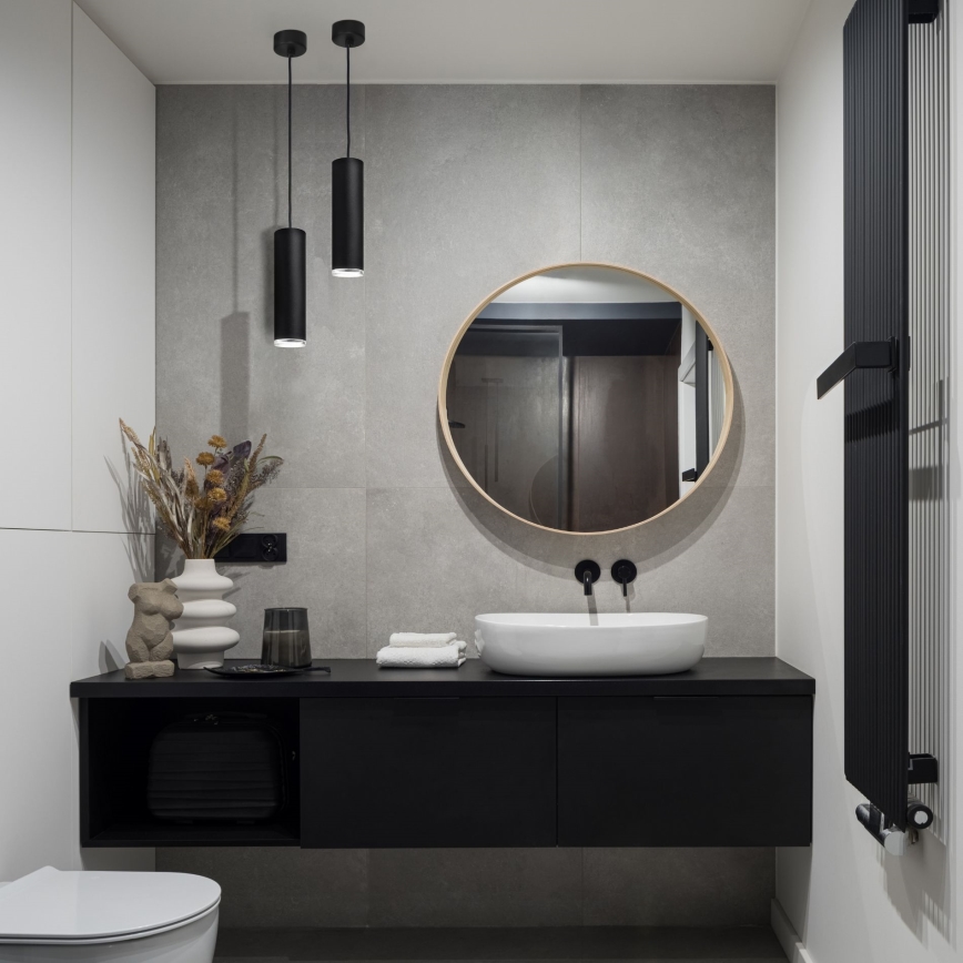 TURYN LED RGBW Dæmpbar Badeværelsespendel med Snor 1xGU10/6,5W/230V 2700-6500K Wi-Fi IP44 Sort