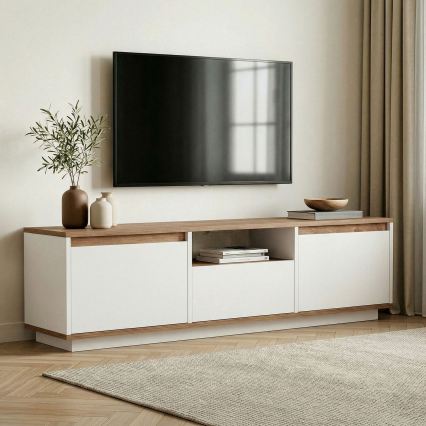 TV-bord KREDE 160x30 cm hvid/fyrretræ