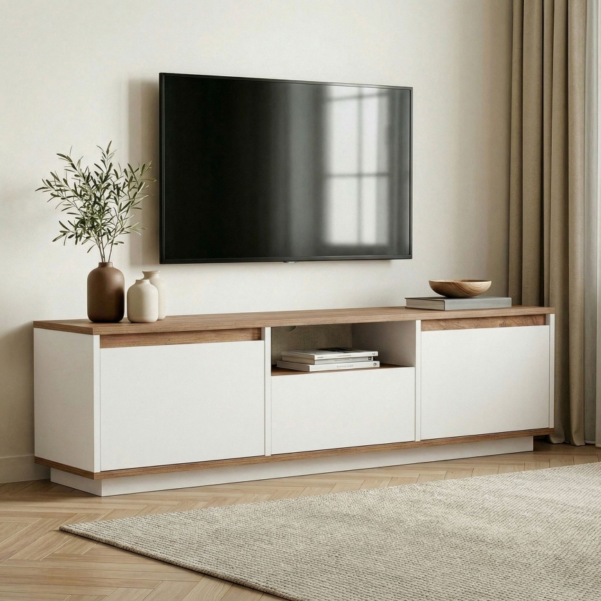 TV-bord KREDE 160x30 cm hvid/fyrretræ