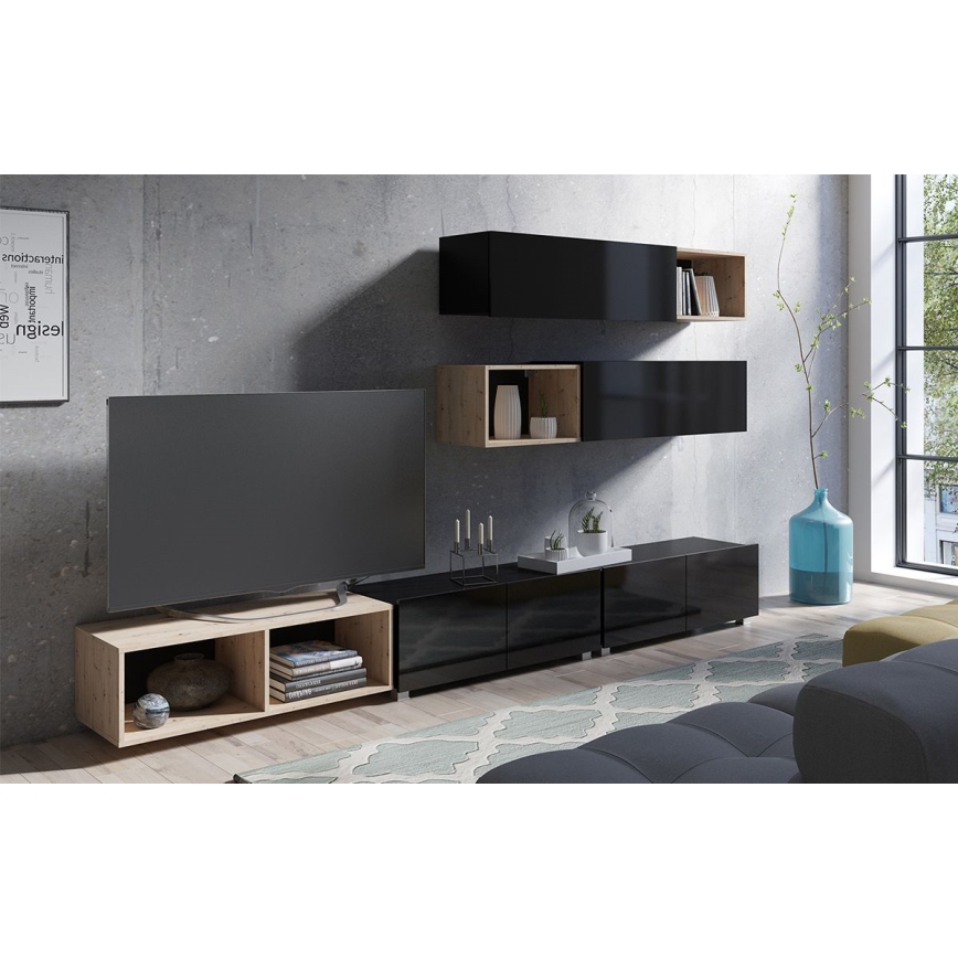 TV bord PAVO 37x100 cm skinnende sort/mat sort