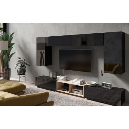 TV bord PAVO 37x100 cm skinnende sort/mat sort