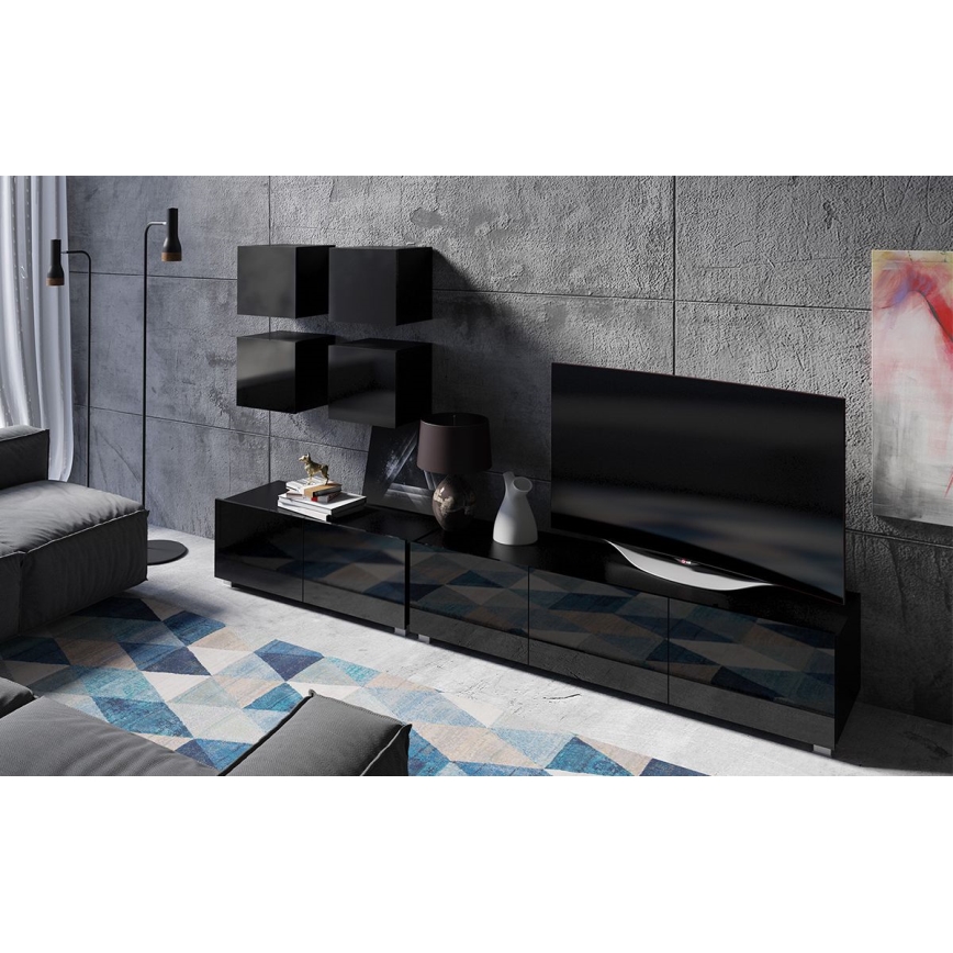 TV bord PAVO 37x100 cm skinnende sort/mat sort