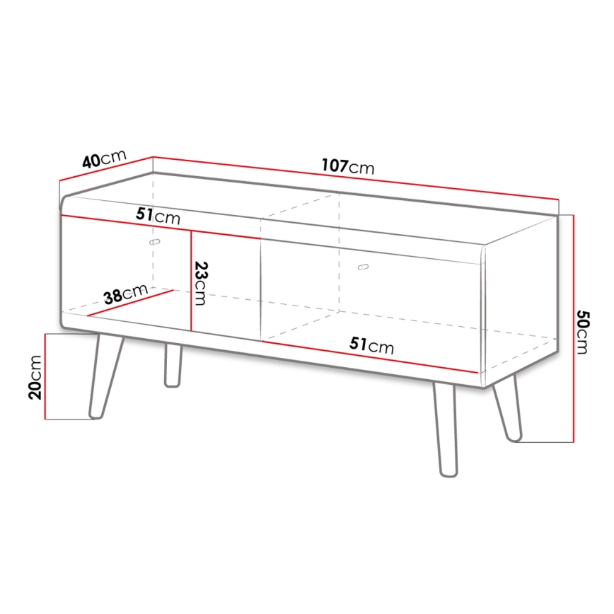 Tv-bord PRIMO 50x107 cm egetræ/hvid