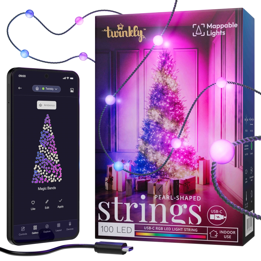 Twinkly - LED julekæde m. RGB-farver dæmpbar CANDIES 100xLED 8 m USB Wi-Fi