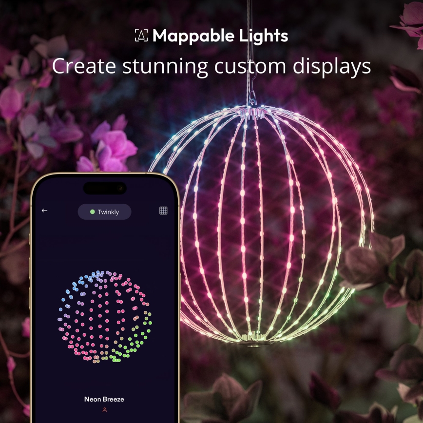Twinkly - dæmpbar LED RGBW udendørs dekoration SPHERE 210xLED IP44 Wi-Fi