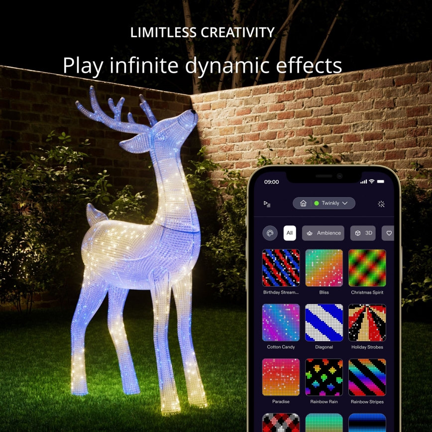 Twinkly TW3RS200SPP-TEU - Udendørs LED rensdyr m. RGBW-farver dæmpbar  240xLED IP44 Wi-Fi