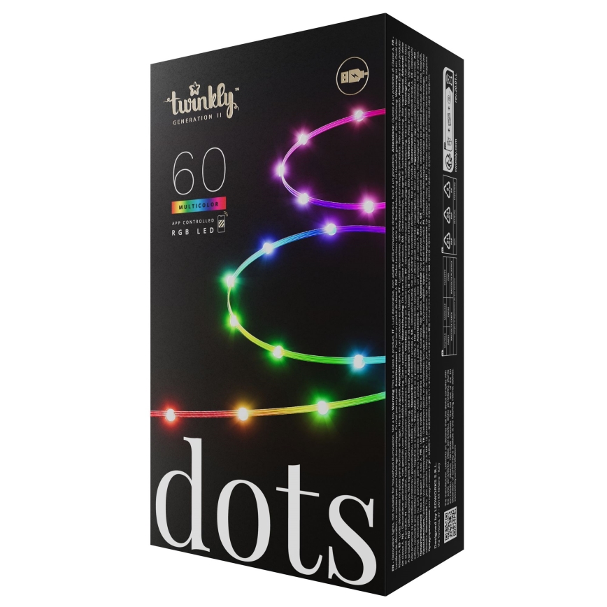 Twinkly - RGB-LED dæmpbar lyskæde DOTS 60 LED 7 m USB Wi-Fi