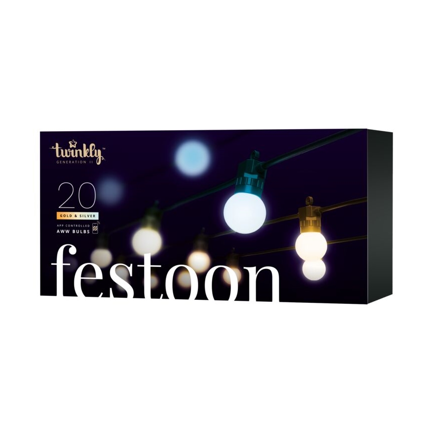 Twinkly - LED Dæmpbar udendørs dekorativ lyskæde FESTOON 20xLED 14m IP44 Wi-Fi