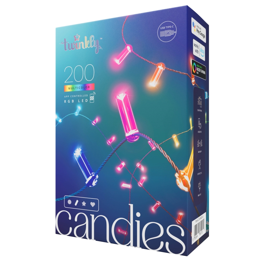 Twinkly - LED RGB dæmpbar julelyskæde CANDIES 200xLED 14 m USB Wi-Fi