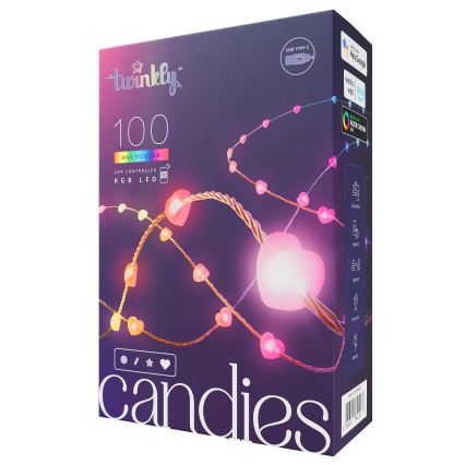 Twinkly - LED lyskæde m. RGB-farver dæmpbar CANDIES 100xLED 8 m USB Wi-Fi