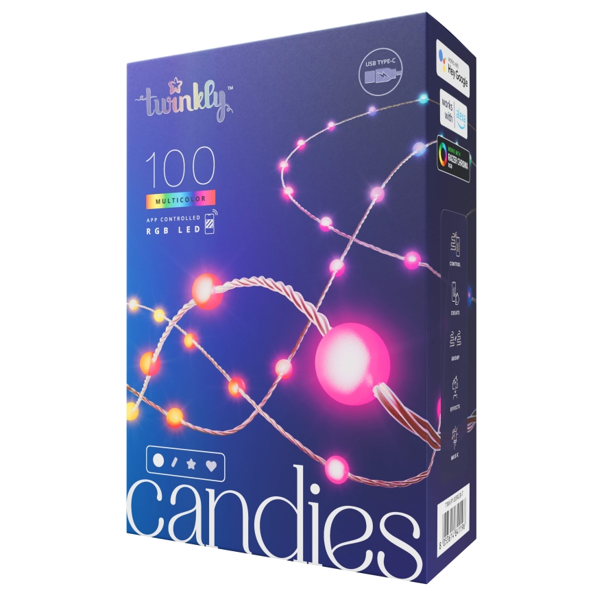 Twinkly - LED lyskæde m. RGB-farver dæmpbar CANDIES 100xLED 8 m USB Wi-Fi