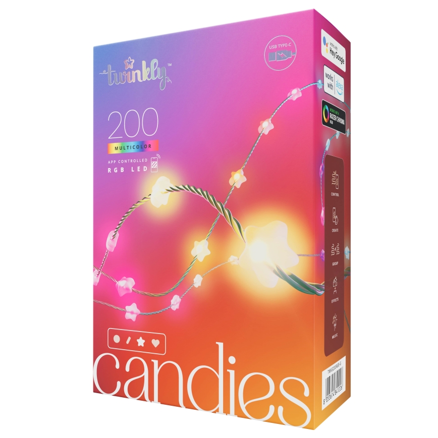 Twinkly - LED RGB Dæmpbar lyskæde CANDIES 200xLED 14 m USB Wi-Fi