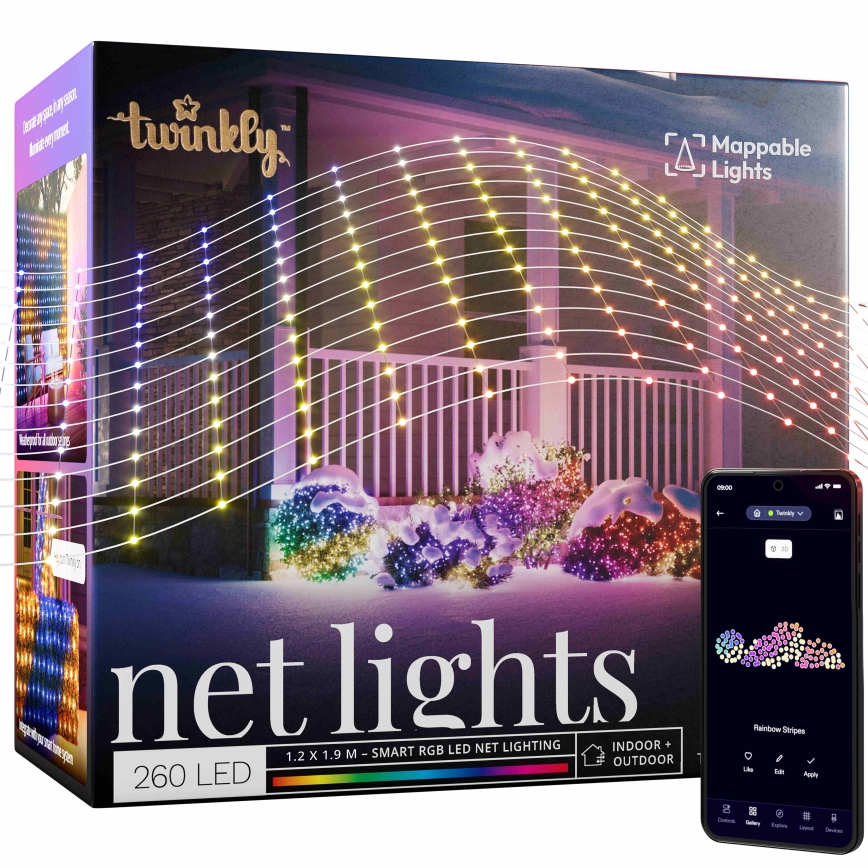 Twinkly TWN240RGB-TEU - Udendørs LED lysgardin m. RGB-farver dæmpbart LED 1,2 m IP44 Wi-Fi