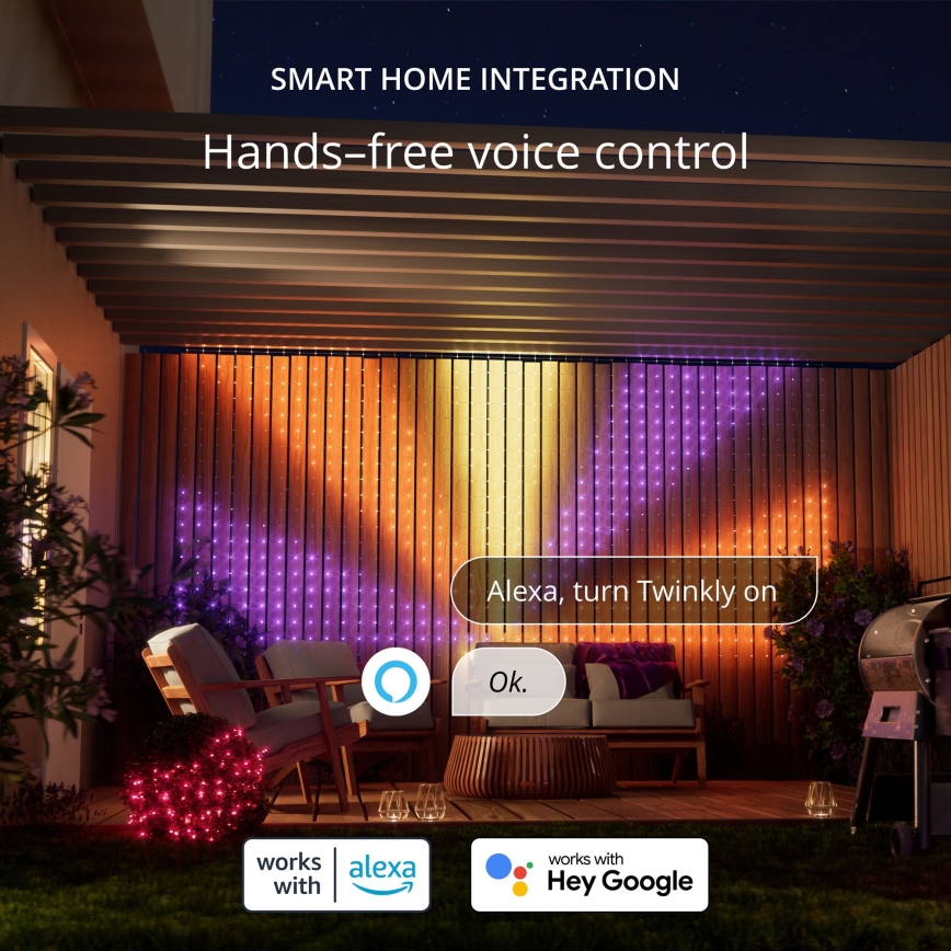 Twinkly TWN240RGB-TEU - Udendørs LED lysgardin m. RGB-farver dæmpbart LED 1,2 m IP44 Wi-Fi
