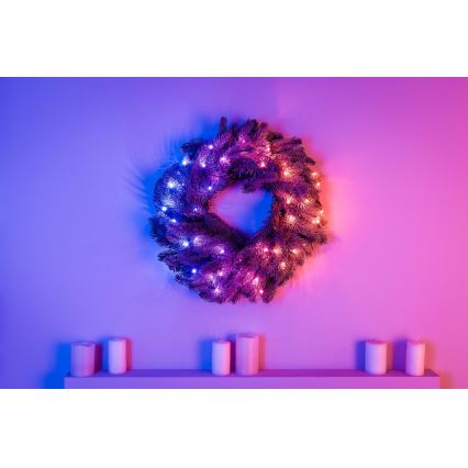 Twinkly - LED RGB Dæmpbar Julekrans PRE-LIT WREATH 50xLED diameter 61 cm Wi-Fi