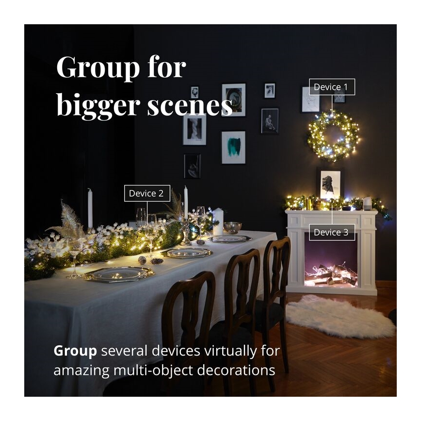 Twinkly - LED RGB Dæmpbar Julekrans PRE-LIT WREATH 50xLED diameter 61 cm Wi-Fi