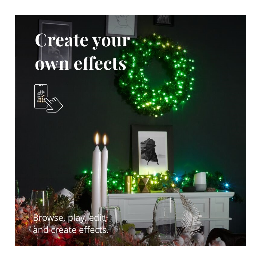 Twinkly - LED RGB Dæmpbar Julekrans PRE-LIT WREATH 50xLED diameter 61 cm Wi-Fi