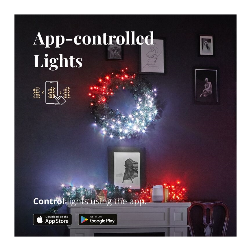 Twinkly - LED RGB Dæmpbar Julekrans PRE-LIT WREATH 50xLED diameter 61 cm Wi-Fi