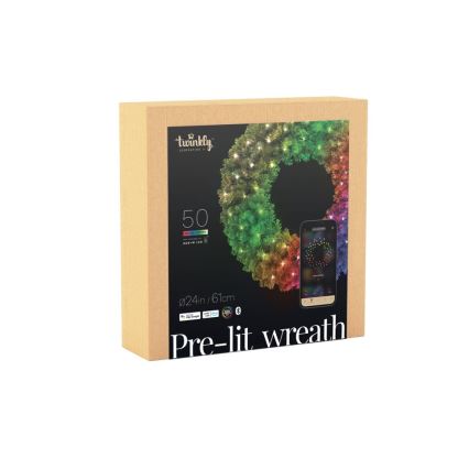 Twinkly - LED RGB Dæmpbar Julekrans PRE-LIT WREATH 50xLED diameter 61 cm Wi-Fi