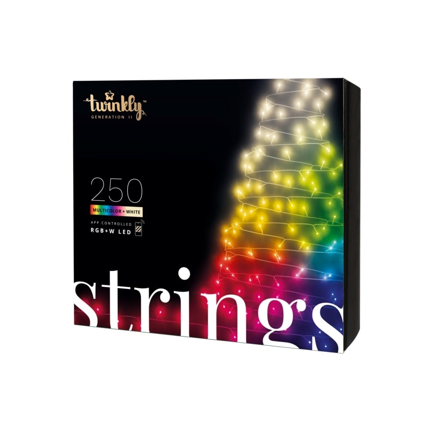 Twinkly - LED RGBW, dæmpbar udendørs lyskæde STRINGS 250 LED, 23,5 m, IP44, Wi-Fi