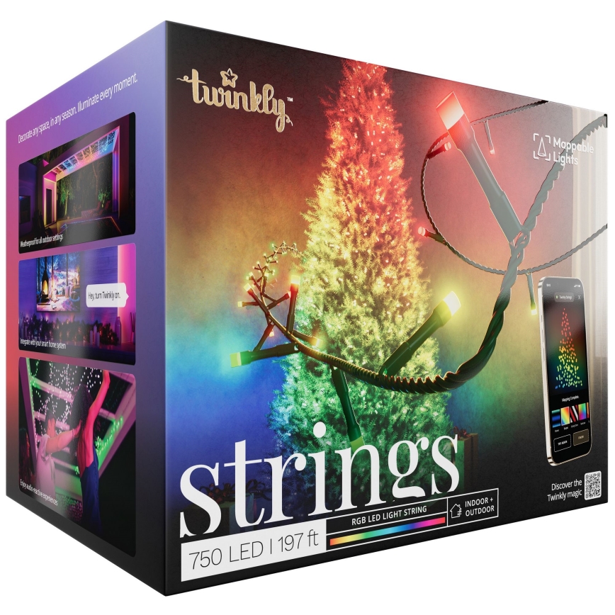 Twinkly TWS750STP-BEU - Udendørs LED lyskæde m. RGB-farver dæmpbar LED 63,5 m IP44 Wi-Fi