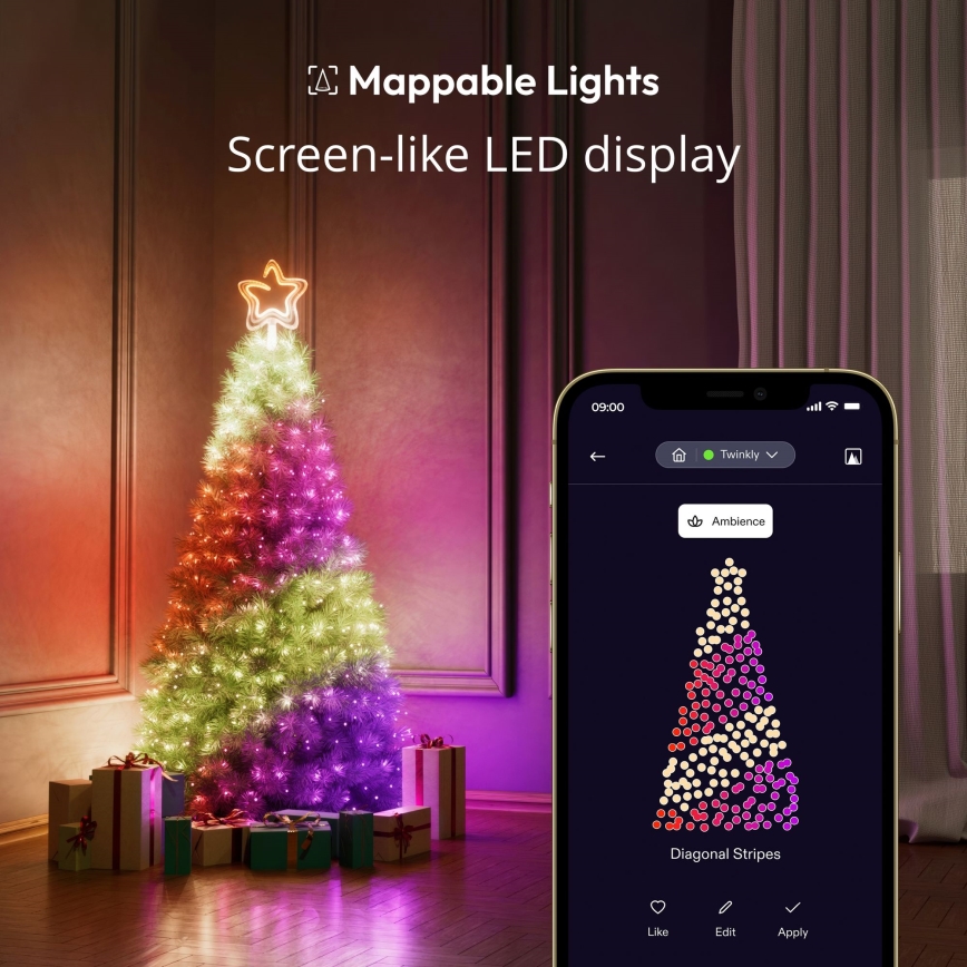 Twinkly TWTT030SPP-GUSB - LED julstjerne m. RGB-farver dæmpbar 76xLED USB Wi-Fi