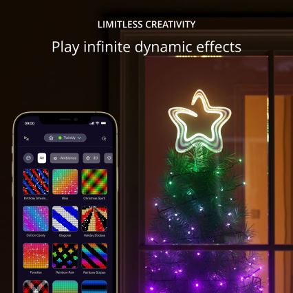 Twinkly TWTT030SPP-GUSB - LED julstjerne m. RGB-farver dæmpbar 76xLED USB Wi-Fi