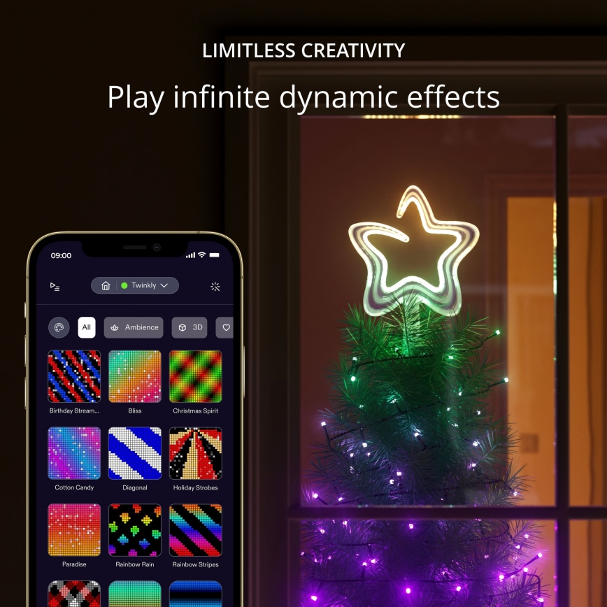 Twinkly TWTT030SPP-GUSB - LED julstjerne m. RGB-farver dæmpbar 76xLED USB Wi-Fi
