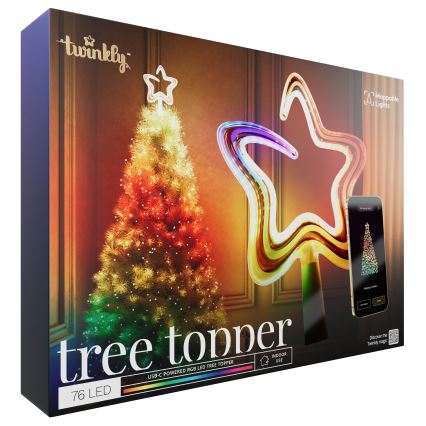 Twinkly TWTT030SPP-GUSB - LED julstjerne m. RGB-farver dæmpbar 76xLED USB Wi-Fi