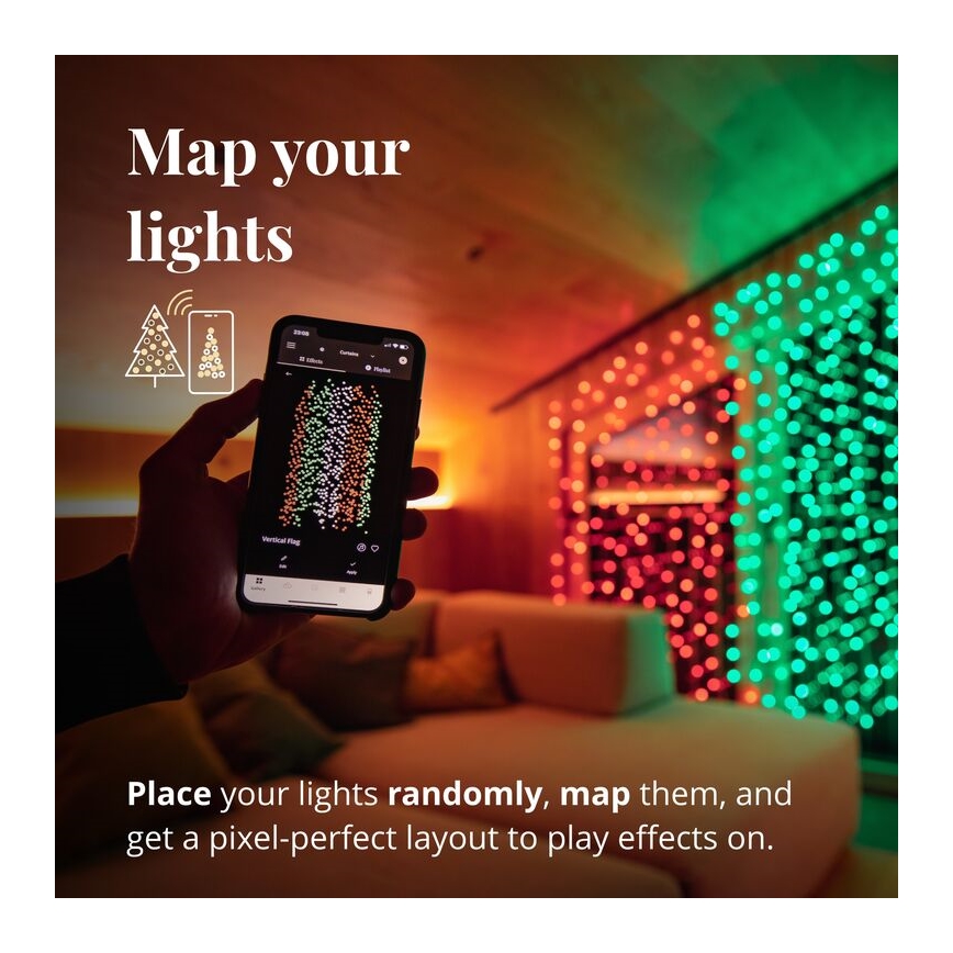 Twinkly - LED RGBW Dæmpbar udendørs Lysgardin CURTAIN 210xLED 6,1m IP44 Wi-Fi