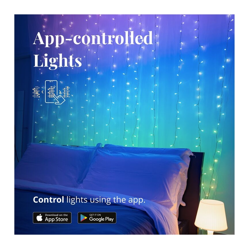 Twinkly - LED RGBW Dæmpbar udendørs Lysgardin CURTAIN 210xLED 6,1m IP44 Wi-Fi