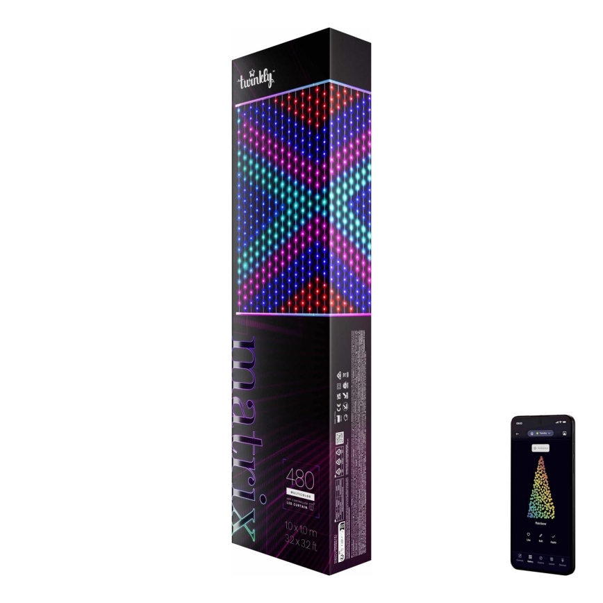 Twinkly TWW480STP-TEU - LED lysgardin m. RGB-farver dæmpbar LED 1x1 m Wi-Fi