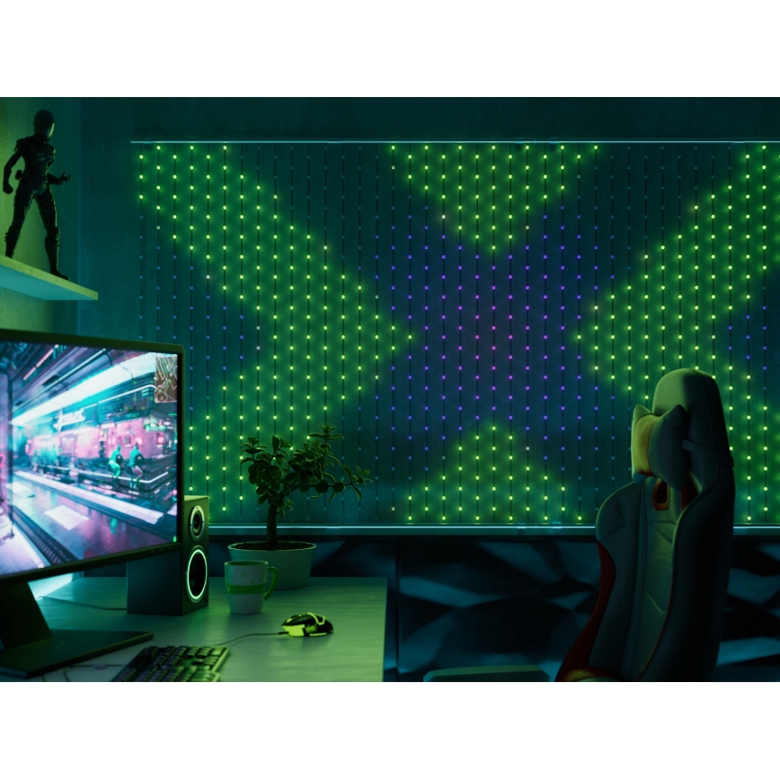 Twinkly TWW480STP-TEU - LED lysgardin m. RGB-farver dæmpbar LED 1x1 m Wi-Fi