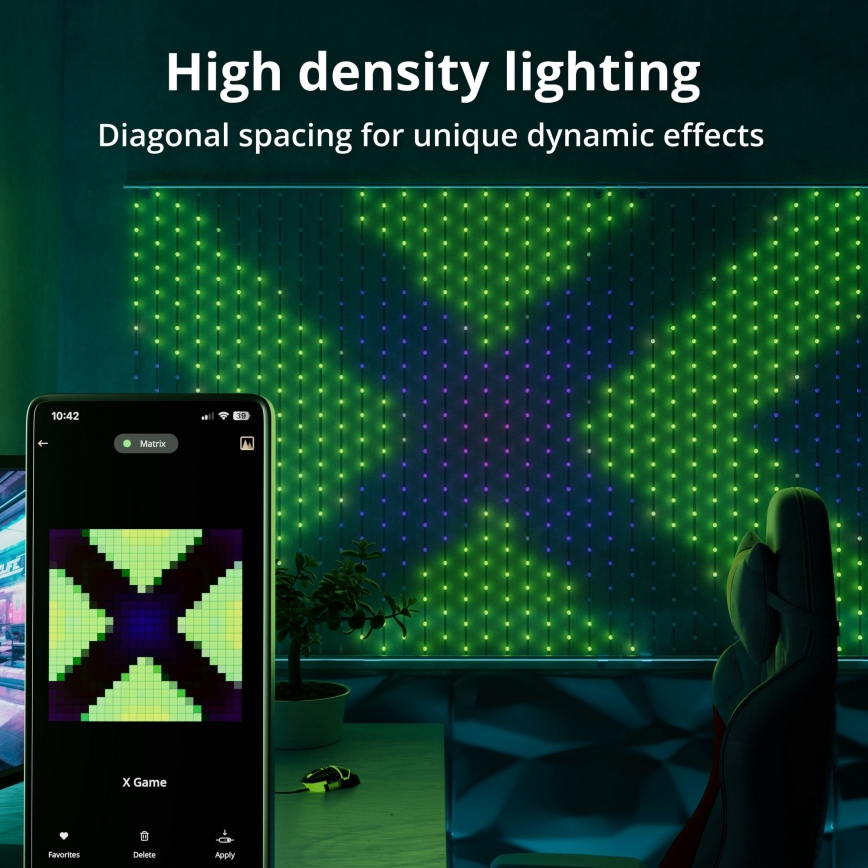 Twinkly TWW480STP-TEU - LED lysgardin m. RGB-farver dæmpbar LED 1x1 m Wi-Fi