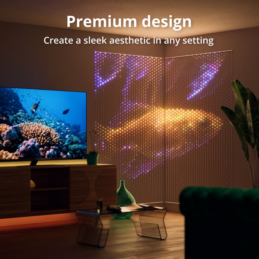 Twinkly TWW480STP-TEU - LED lysgardin m. RGB-farver dæmpbar LED 1x1 m Wi-Fi