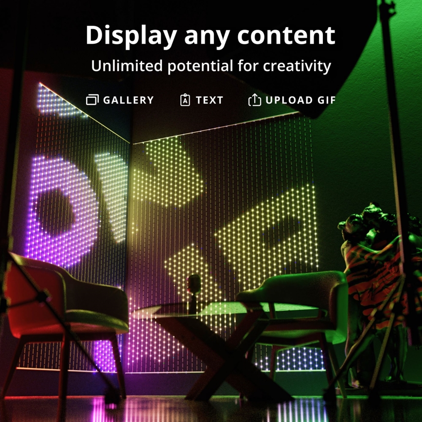 Twinkly TWW480STP-TEU - LED lysgardin m. RGB-farver dæmpbar LED 1x1 m Wi-Fi
