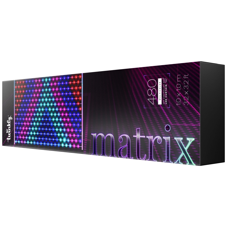 Twinkly TWW480STP-TEU - LED lysgardin m. RGB-farver dæmpbar LED 1x1 m Wi-Fi