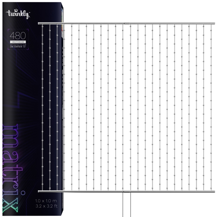 Twinkly TWW480STP-TEU - LED lysgardin m. RGB-farver dæmpbar LED 1x1 m Wi-Fi