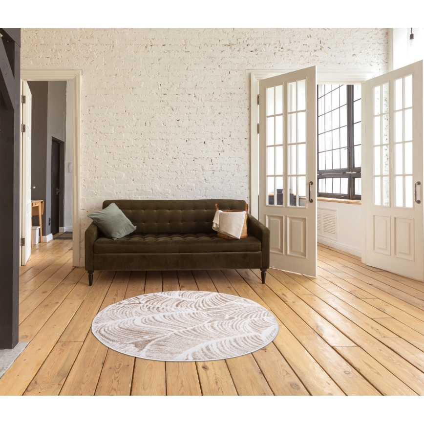 Tæppe SALAMANCA 100 cm beige/hvid/bladmønster