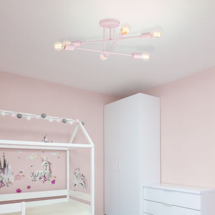 Tætmonteret loftlampe CAMBRIDGE 6xE27/15W/230V rosa