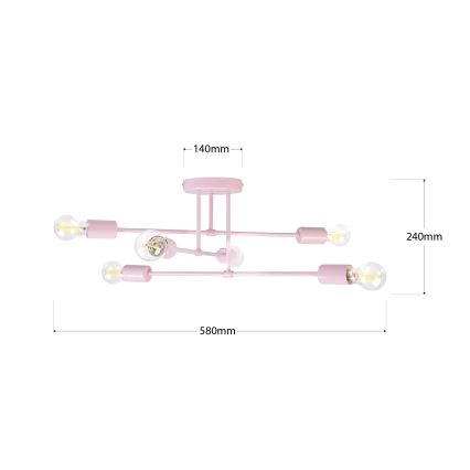 Tætmonteret loftlampe CAMBRIDGE 6xE27/15W/230V rosa