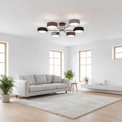 Tætmonteret lysekrone MAGA 6xE14/10W/230V sort/brun/grå