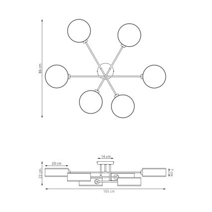 Tætmonteret lysekrone MAGA 6xE14/10W/230V sort/brun/grå