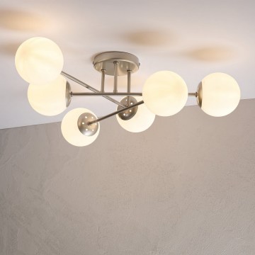 Tætmonteret lysekrone MALENA 6xE14/5W/230V mat krom/hvid